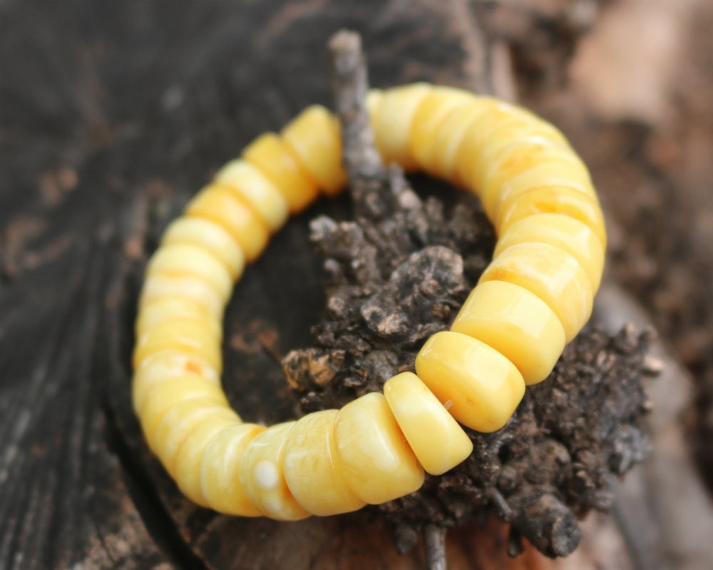 Baltic Amber Bracelet Butterscotch Disc Beads Natural Untreated Unisex Jewelry 8" 26.6 gram