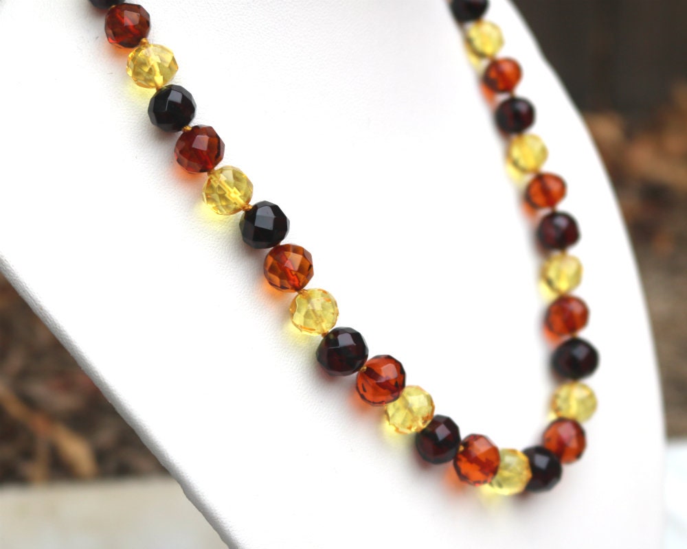 Baltic Amber Faceted Necklace Multicolor Natural Ball Beads 17.3" 19.1 gram