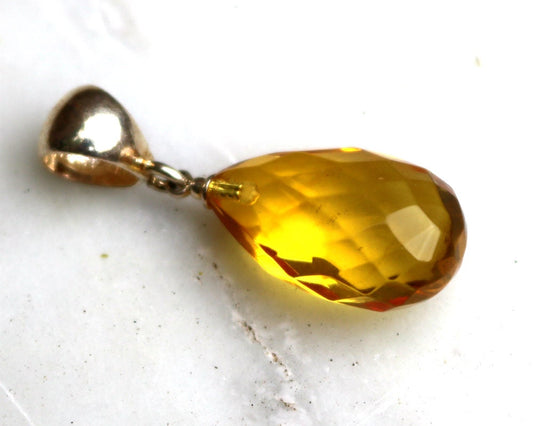 Baltic Amber Pendant Faceted Drop Honey Natural Untreated Unisex Jewelry 1.48" 3.2 gram 925 Silver