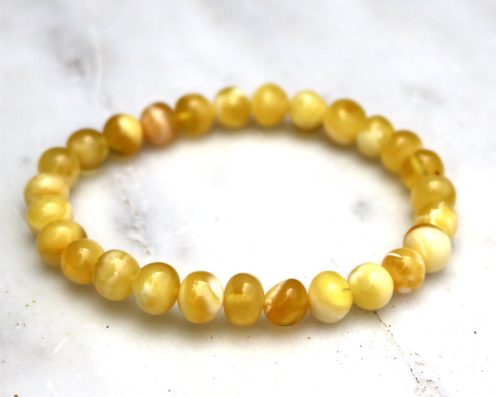 Baltic Amber Bracelet Butterscotch Baroque Beads Jewelry Natural Milky 8 mm 7.4 gram