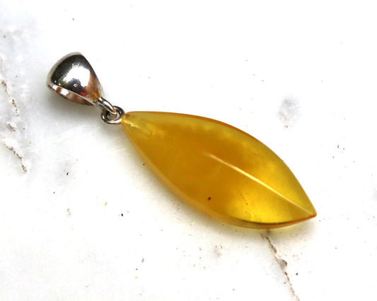 Baltic Amber Pendant Yellow Faceted Jewelry Natural Untreated Cloudy Unisex 1.77" 2.6 gram 925 Silver