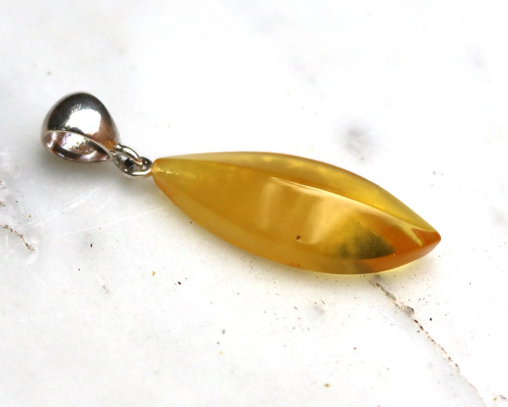 Baltic Amber Pendant Yellow Faceted Jewelry Natural Untreated Cloudy Unisex 1.77" 2.6 gram 925 Silver