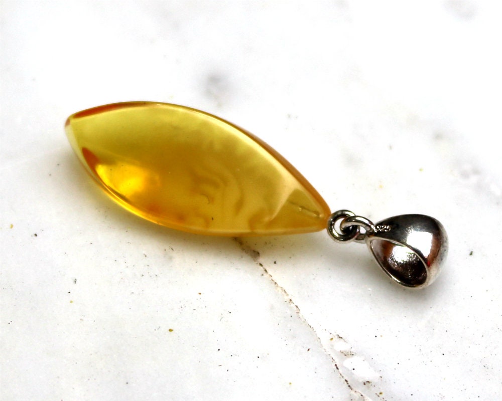 Baltic Amber Pendant Yellow Faceted Jewelry Natural Untreated Cloudy Unisex 1.77" 2.6 gram 925 Silver