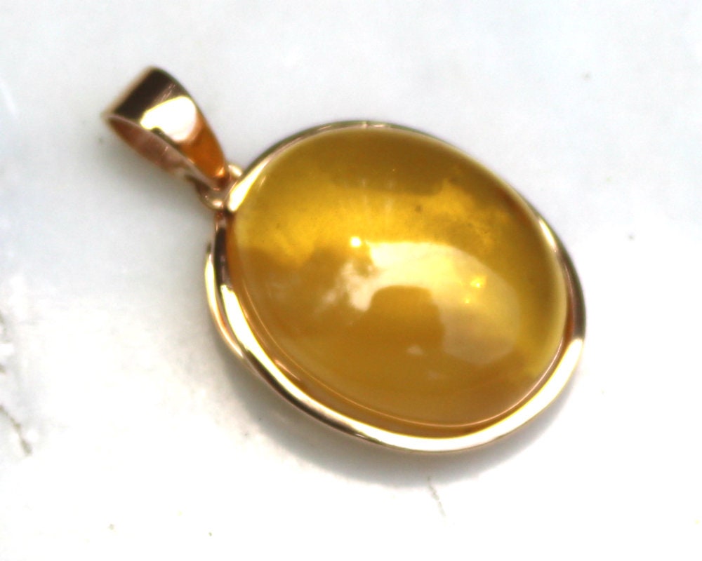 Baltic Amber Pendant Yellow Cloudy Lemon Jewelry Natural Untreated Gold Plated 1.72" 11.9 gram 925 Silver