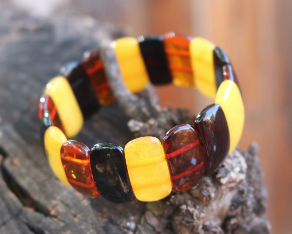 Baltic Amber Bracelet Multicolor Natural Beaded Stretch 20.4 gram