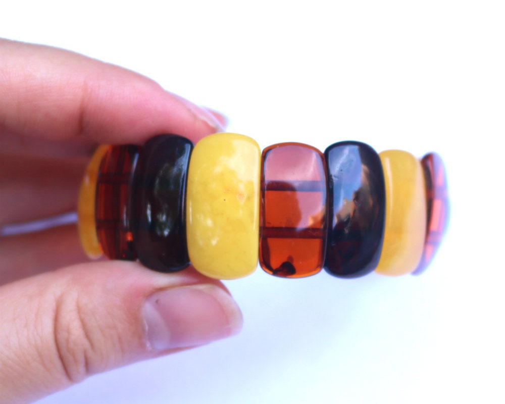 Baltic Amber Bracelet Multicolor Natural Beaded Stretch 20.4 gram