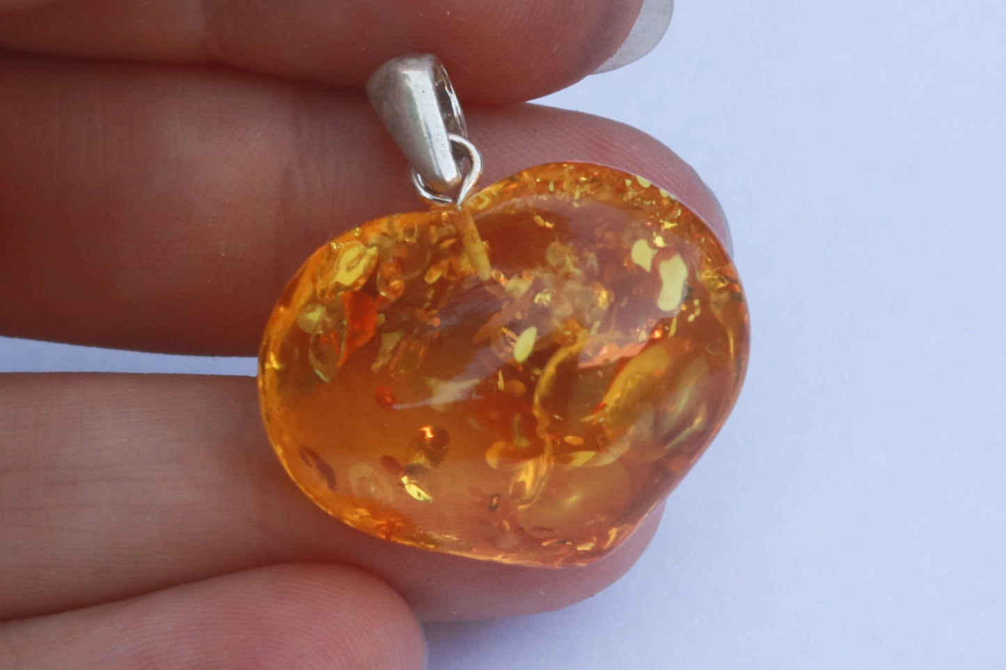 Baltic Amber Heart Pendant Yellow Lemon Sparkling 1.2" 3.9 gram 925 Silver