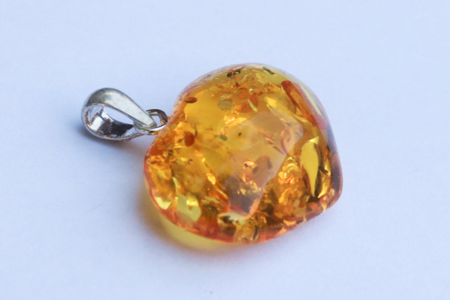 Baltic Amber Heart Pendant Yellow Lemon Sparkling 1.2" 3.9 gram 925 Silver