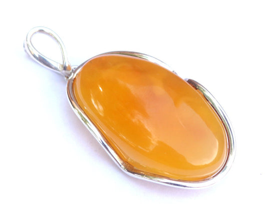 Baltic Amber Pendant Butterscotch Natural Untreated Jewelry Unisex 2.44" 18.3 gram 925 Silver