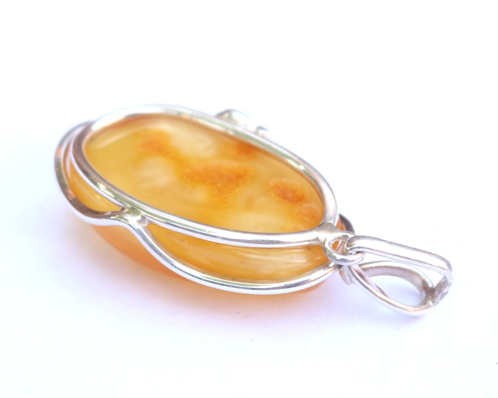 Baltic Amber Pendant Butterscotch Natural Untreated Jewelry Unisex 2.44" 18.3 gram 925 Silver