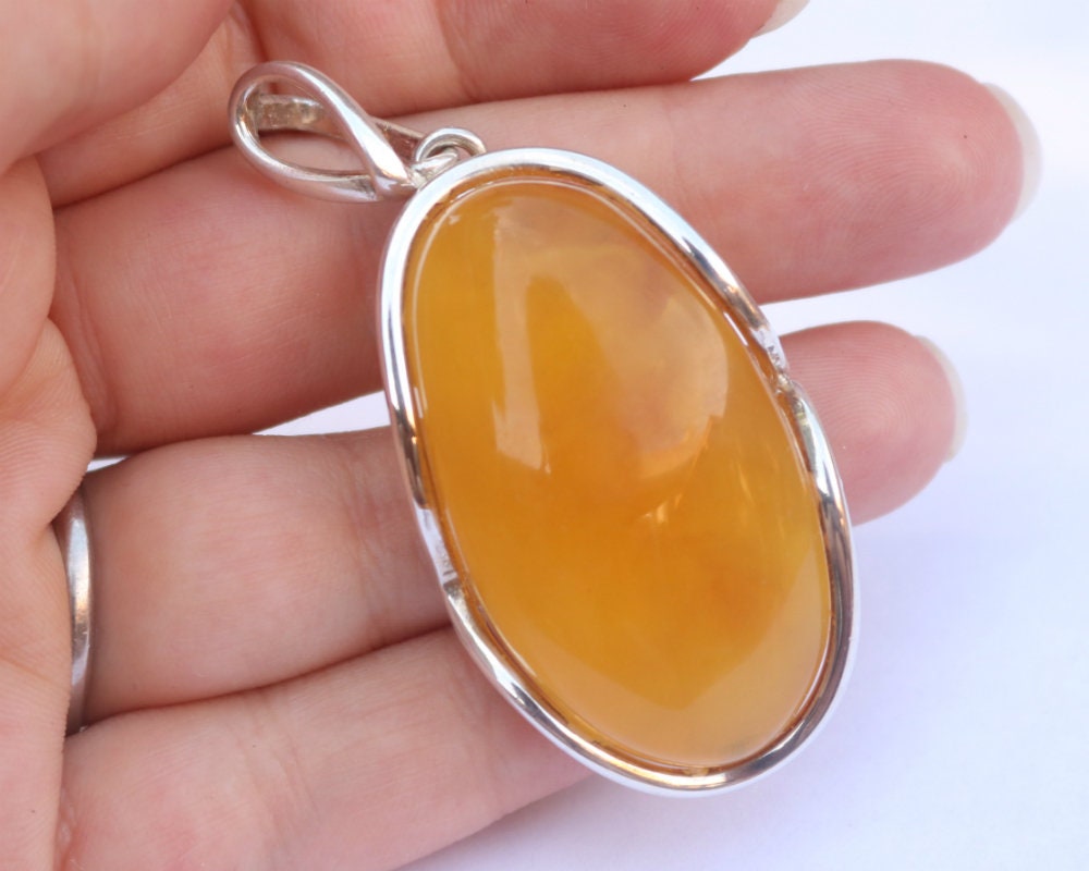 Baltic Amber Pendant Butterscotch Natural Untreated Jewelry Unisex 2.44" 18.3 gram 925 Silver