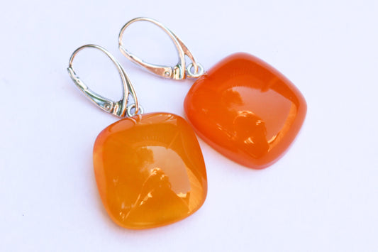 Baltic Amber Earrings Antique Natural Cloudy Cushion Shape Jewelry 1.67" 8 gram 925 Silver