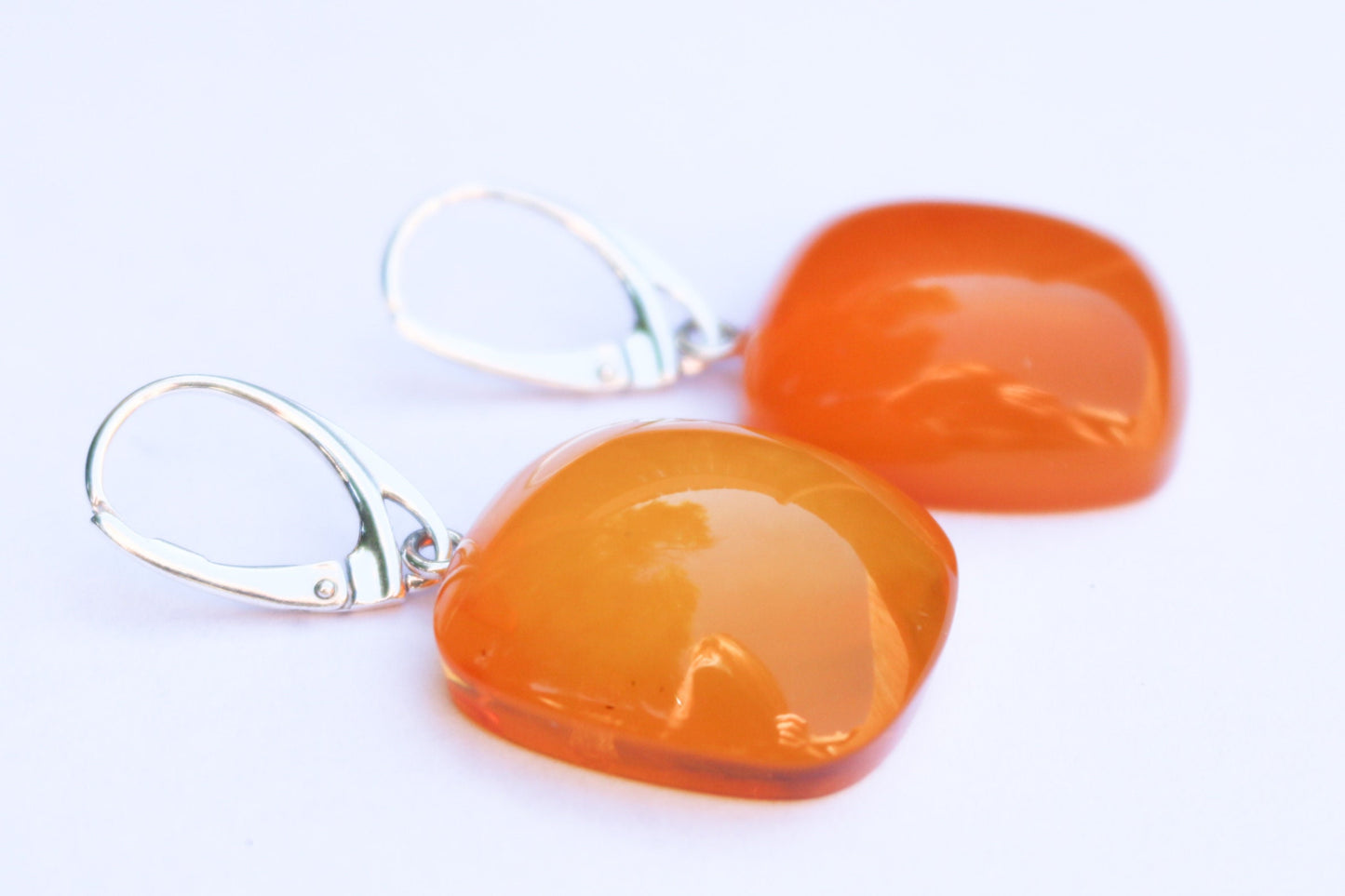 Baltic Amber Earrings Antique Natural Cloudy Cushion Shape Jewelry 1.67" 8 gram 925 Silver