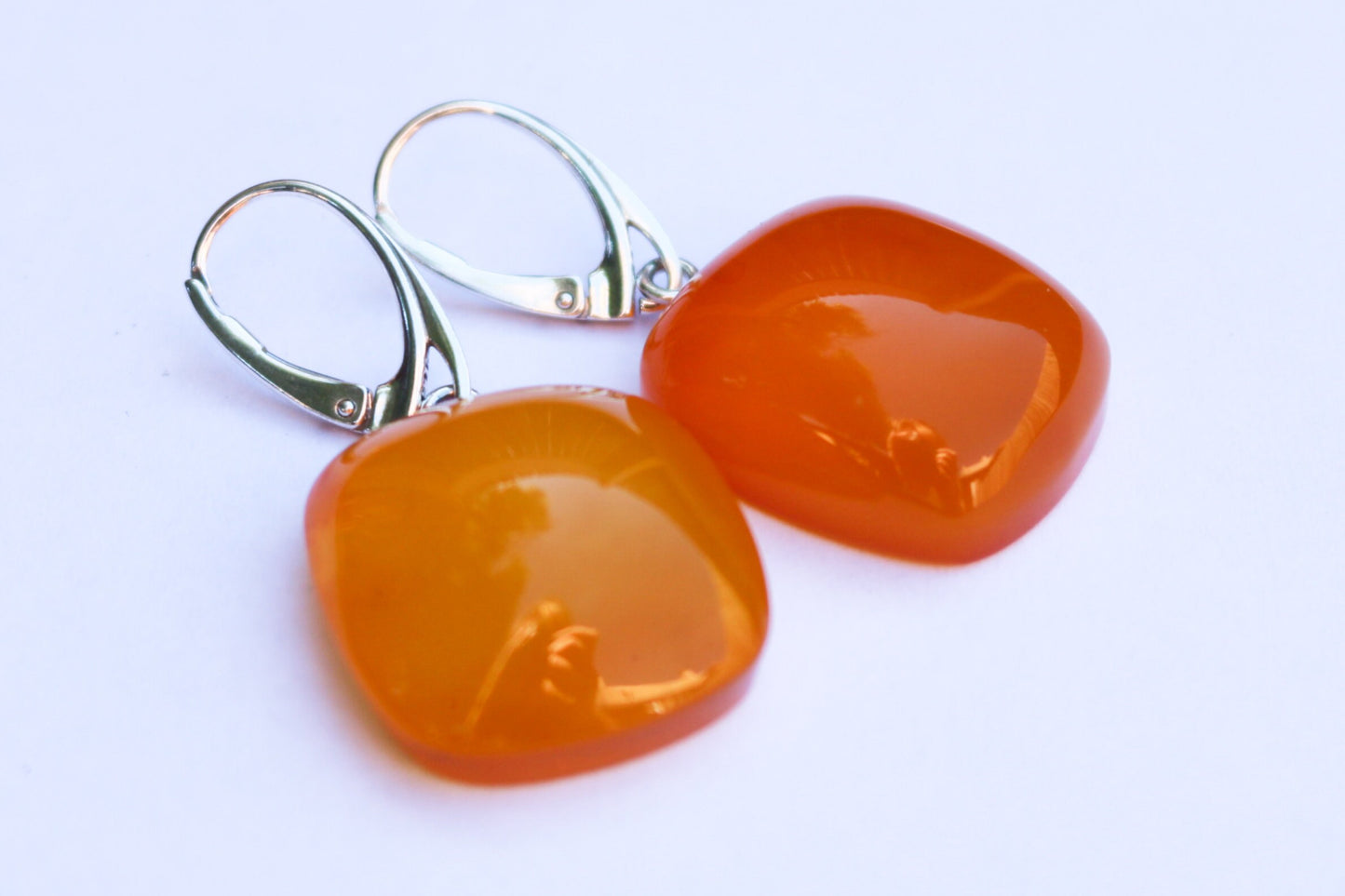 Baltic Amber Earrings Antique Natural Cloudy Cushion Shape Jewelry 1.67" 8 gram 925 Silver