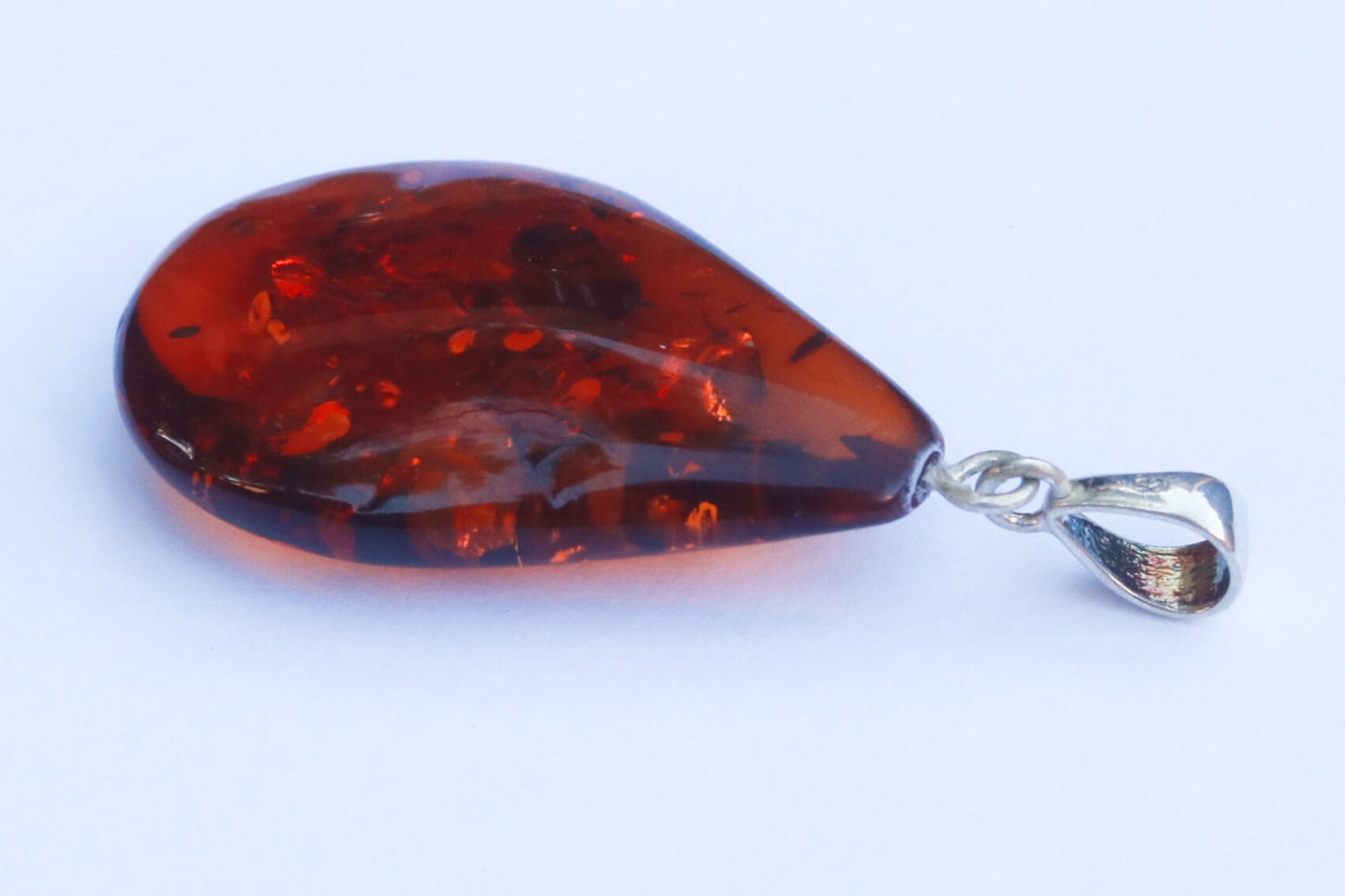 Baltic Amber Drop Pendant Sparkling Unisex Jewelry Cognac 2.27" 6.6 gram 925 Silver