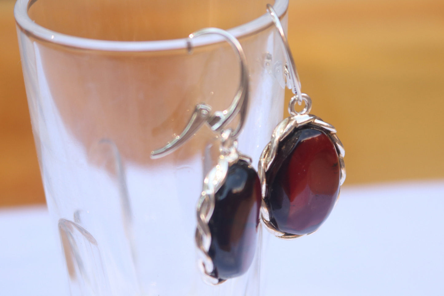 Baltic Amber Earring Cherry Natural Dangling Oval Jewelry 1.69" 7.7 gram 925 Silver