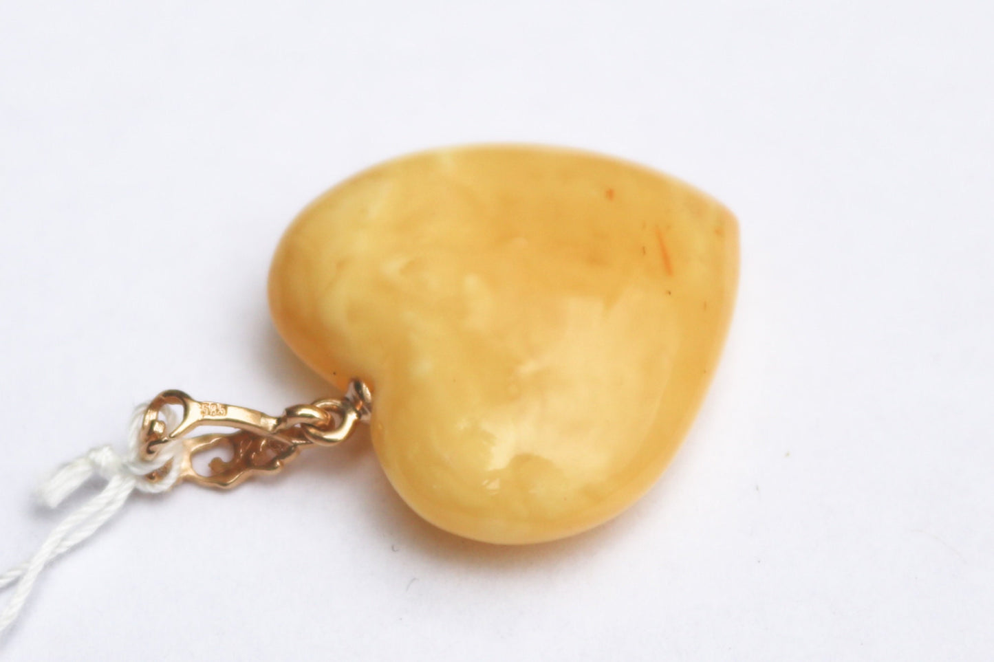 Baltic Amber Heart Pendant Butterscotch Natural Milky Jewelry 1.43" 14k Gold 4 gram