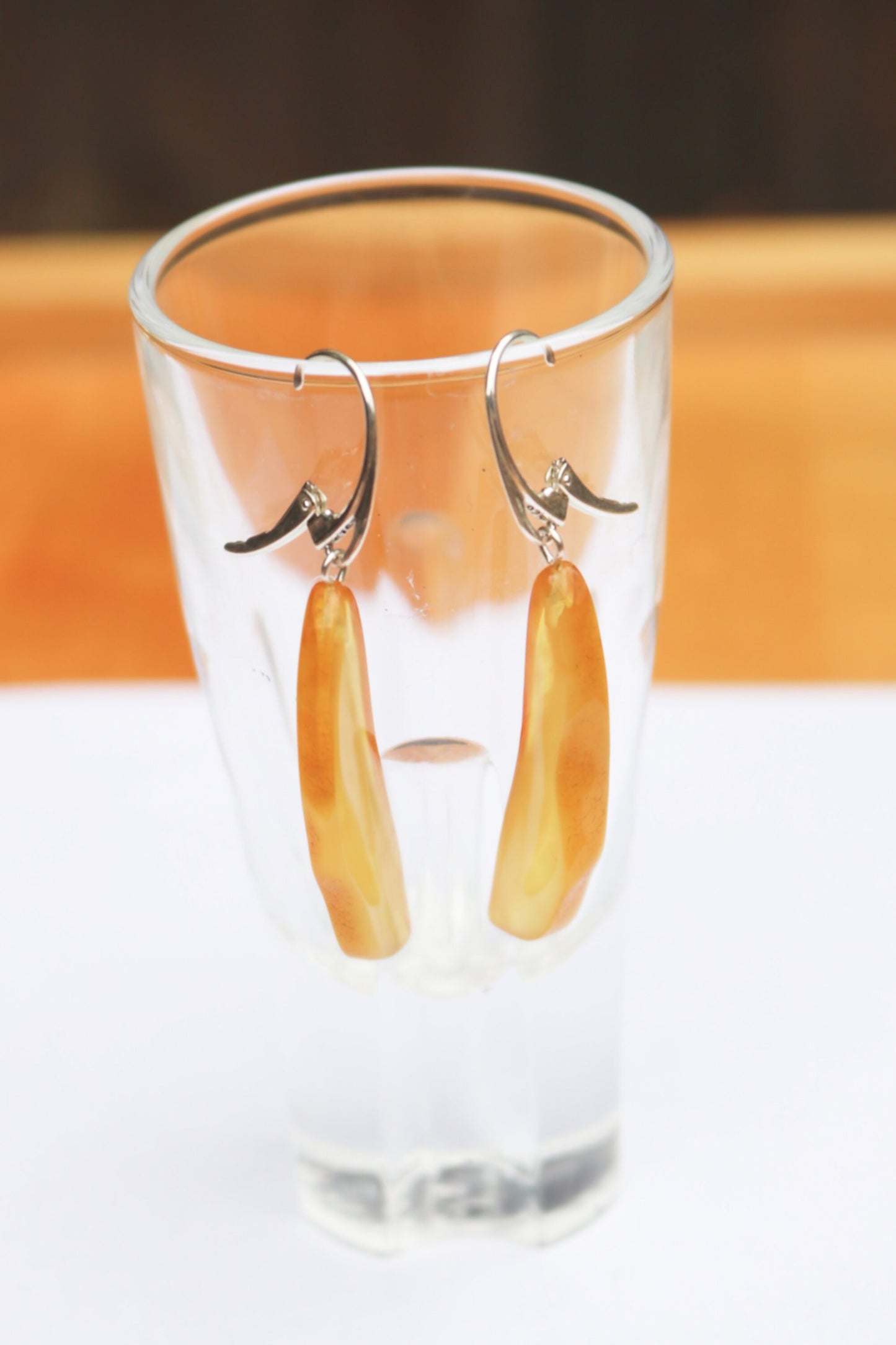 Baltic Amber Earrings Yellow Cloudy Slabs Natural Dangling Jewelry 2.26" 4 gram 925 Silver