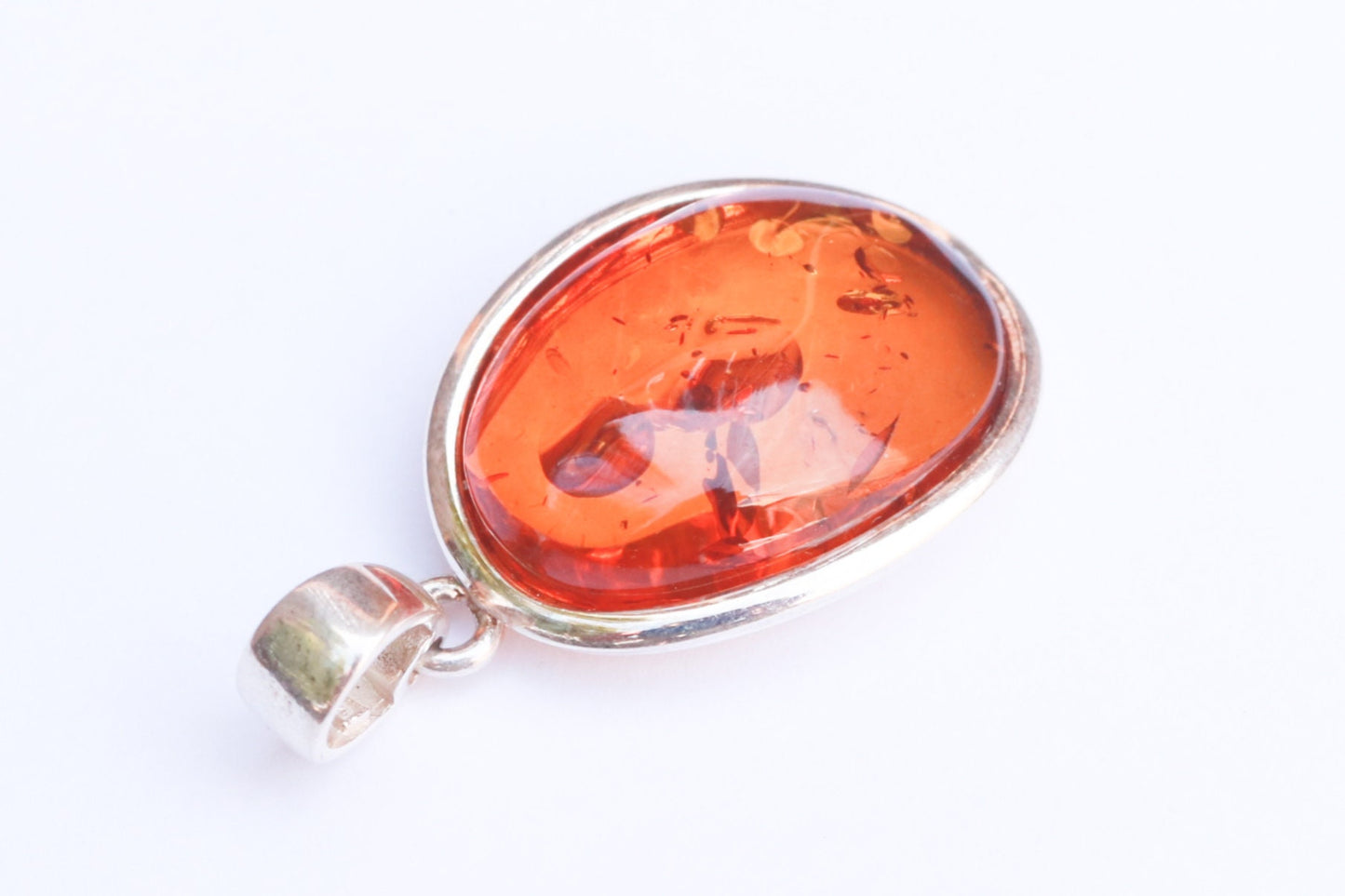 Baltic Amber Pendant Honey Natural Oval Sparkling Unisex Jewelry 1.78" 9.1 gram 925 Silver