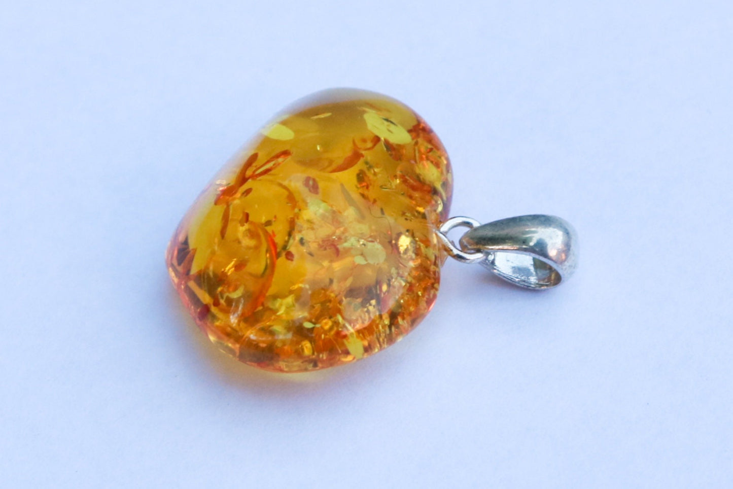 Baltic Amber Heart Pendant Yellow Lemon Sparkling 1.2" 3.9 gram 925 Silver