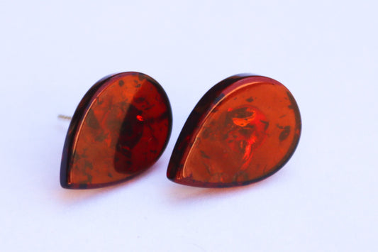 Baltic Amber Earrings Studs Cherry Leaf Natural Untreated Jewelry 1.8 gram 925 silver