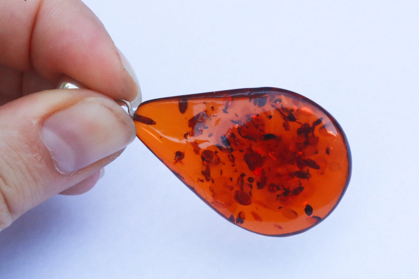 Baltic Amber Drop Pendant Sparkling Unisex Jewelry Cognac 2.27" 6.6 gram 925 Silver