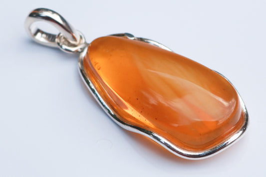 Baltic Amber Pendant Honey Natural Untreated Unisex Cloudy 2.12″ 8.3 gram 925 silver