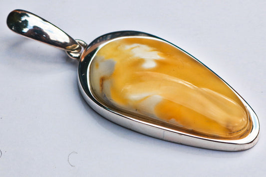 Baltic Amber Pendant Butterscotch Milky Natural Untreated 2.25″ 10.2 gram 925 Silver