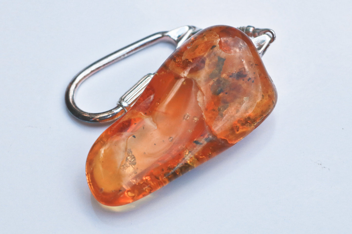 Baltic Amber Keychain with Fossil Insect Inclusions Natural Raw Untreated 12 gram 925 Silver