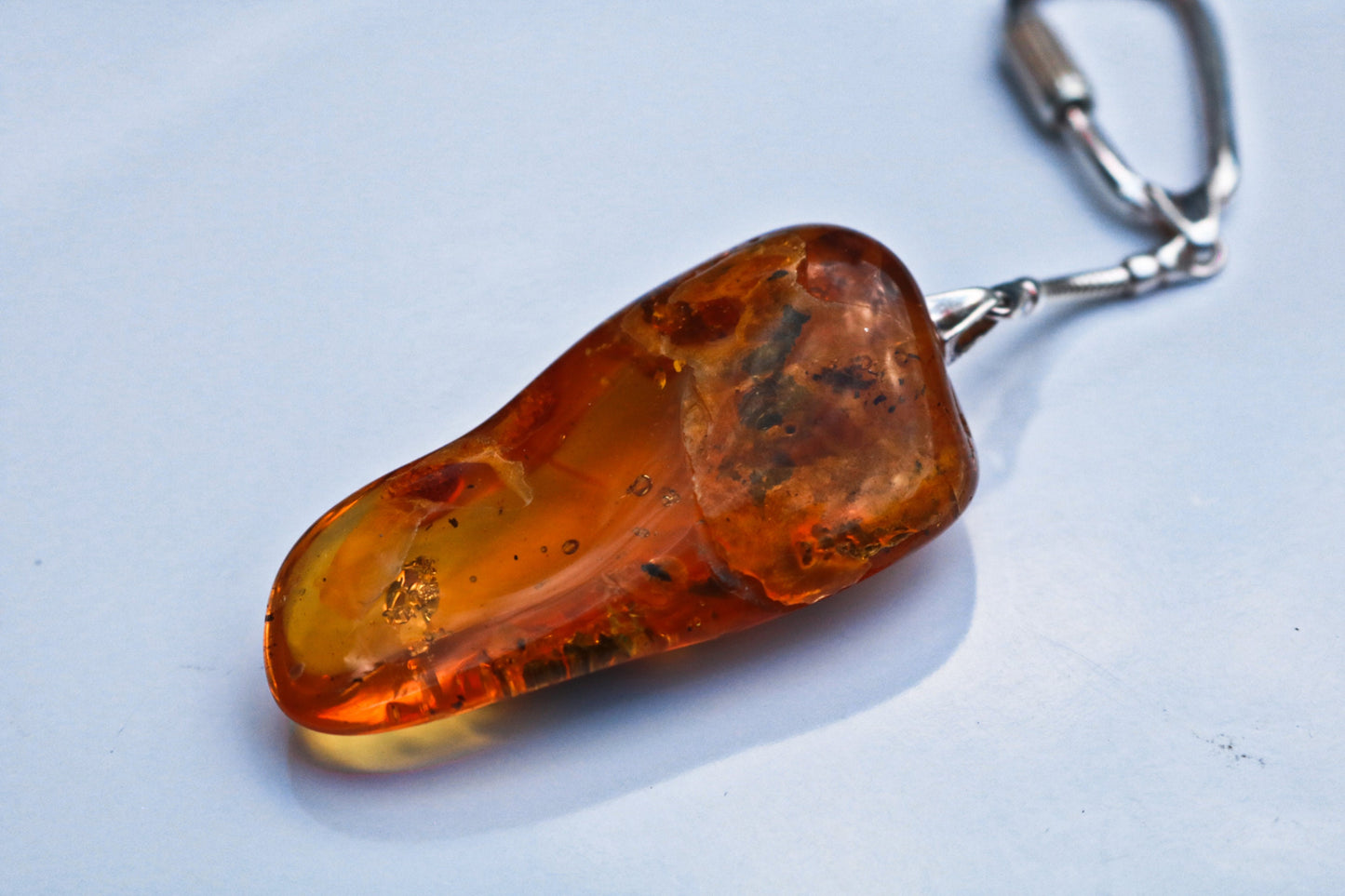 Baltic Amber Keychain with Fossil Insect Inclusions Natural Raw Untreated 12 gram 925 Silver