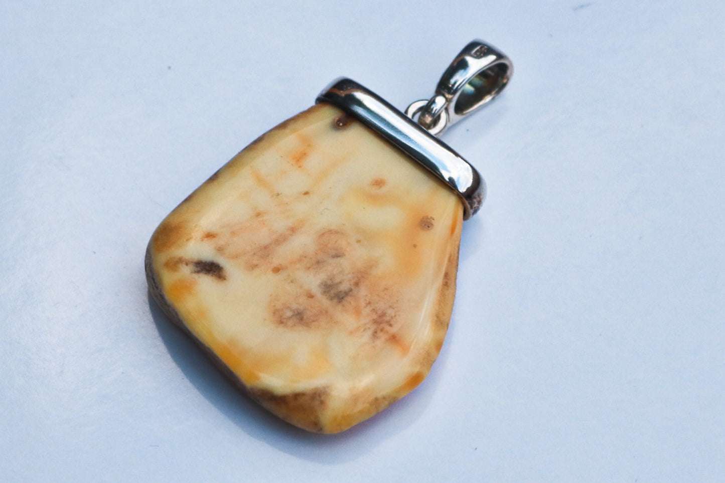 Baltic Amber Pendant Butterscotch Natural Raw Untreated Unisex 1.69" 5.8 gram 925 Silver