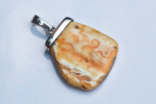 Baltic Amber Pendant Butterscotch Natural Raw Untreated Unisex 1.69" 5.8 gram 925 Silver