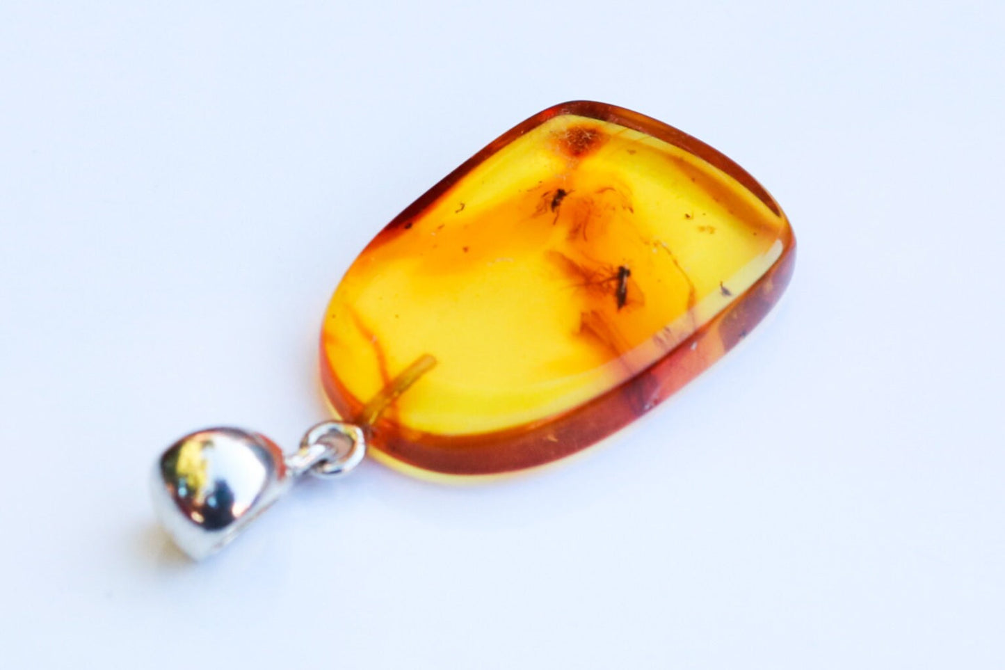 Baltic Amber Pendant Fossil Insect Natural Honey Unisex 1.6" 2.9 gram 925 Silver