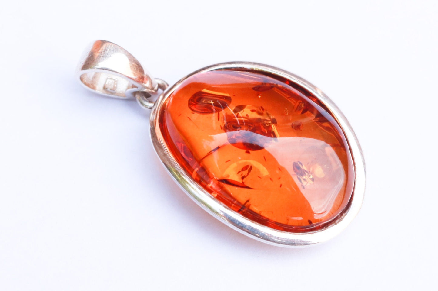 Baltic Amber Pendant Honey Natural Oval Sparkling Unisex Jewelry 1.78" 9.1 gram 925 Silver