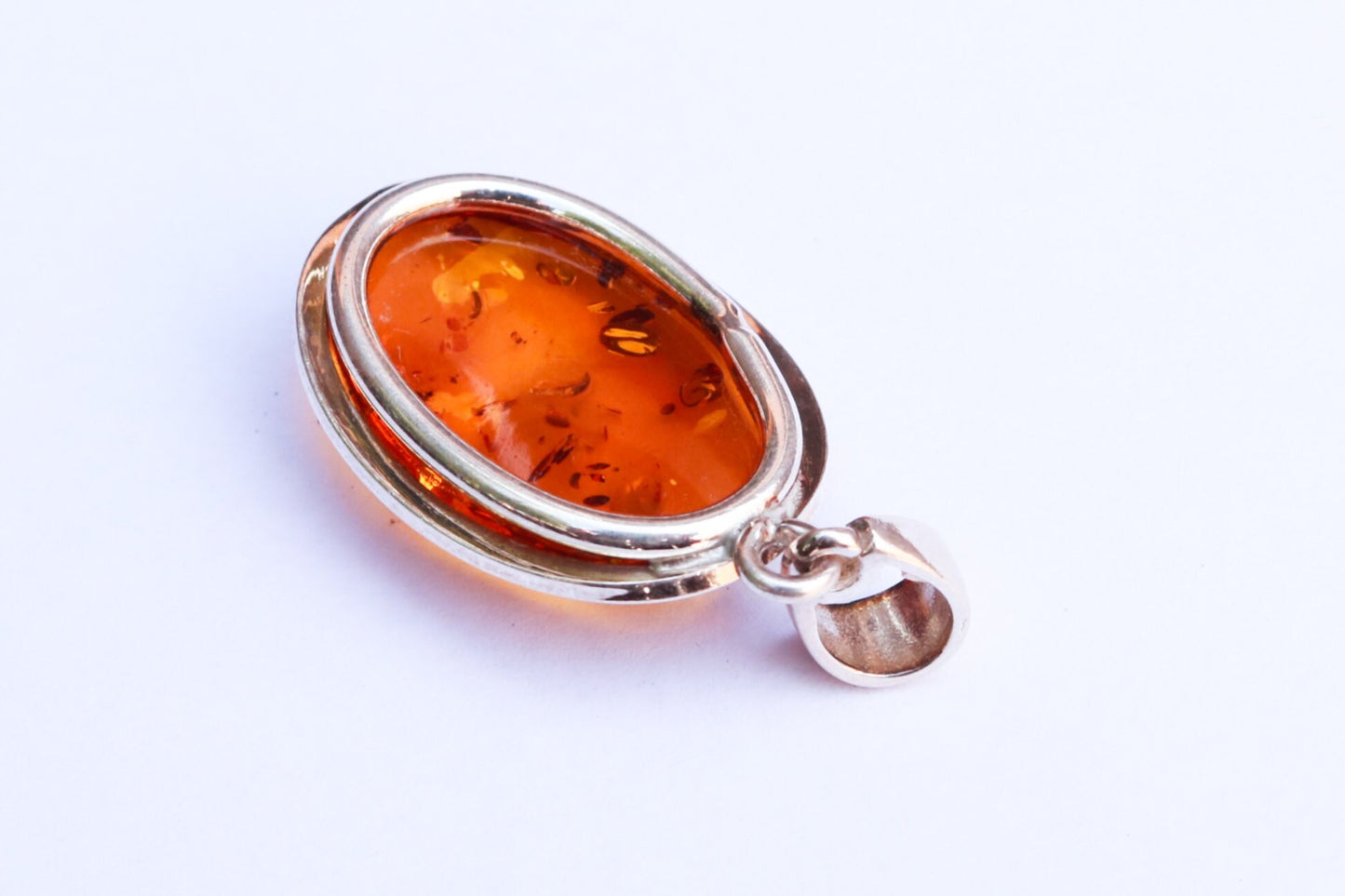 Baltic Amber Pendant Honey Natural Oval Sparkling Unisex Jewelry 1.78" 9.1 gram 925 Silver