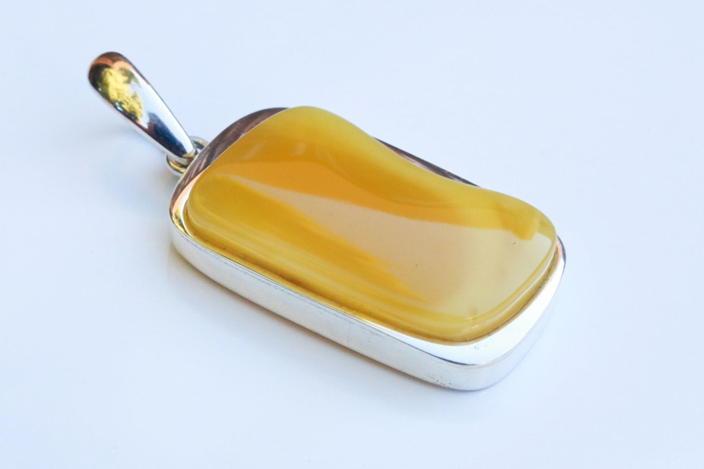 Baltic Amber Pendant Butterscotch Natural Untreated Unisex 2" 10.9 gram 925 Silver