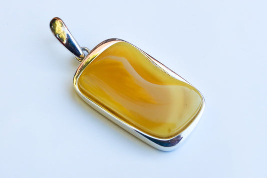 Baltic Amber Pendant Butterscotch Natural Untreated Unisex 2" 10.9 gram 925 Silver