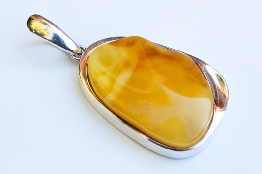 Baltic Amber Pendant Butterscotch Yellow Natural Untreated 2.3" 15.4 gram 925 Silver