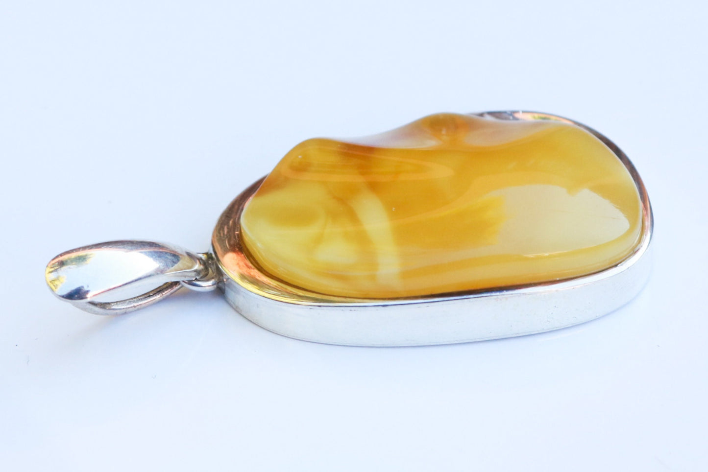 Baltic Amber Pendant Butterscotch Yellow Natural Untreated 2.3" 15.4 gram 925 Silver