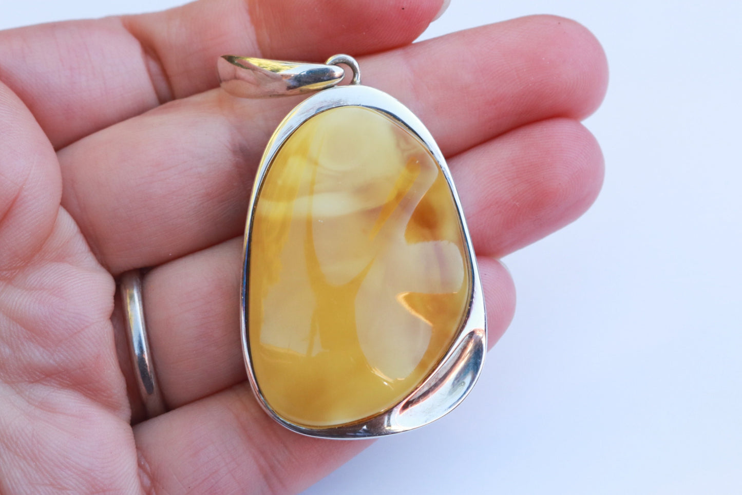 Baltic Amber Pendant Butterscotch Yellow Natural Untreated 2.3" 15.4 gram 925 Silver