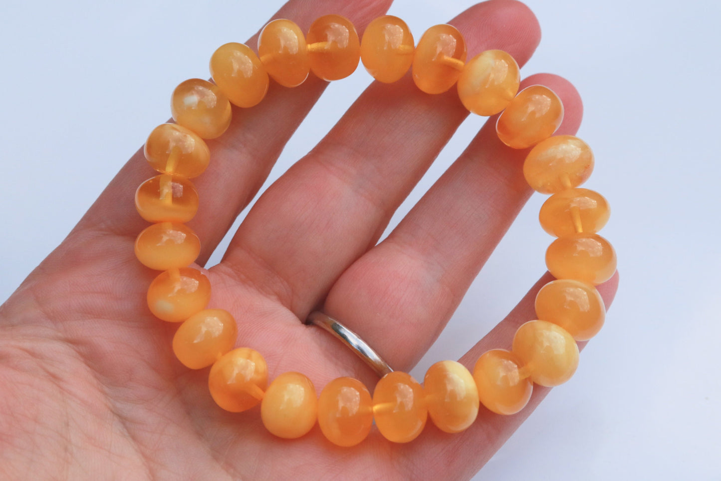 Baltic Amber Bracelet Butterscotch Cloudy Beaded Natural Untreated Jewelry 7.5" 15.7 gram