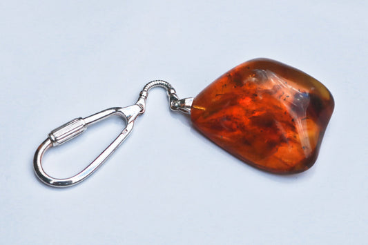 Baltic Amber Keychain with Inclusions Fossil Insects Honey Natural Gift for Him 925 Silver 15.1 gram