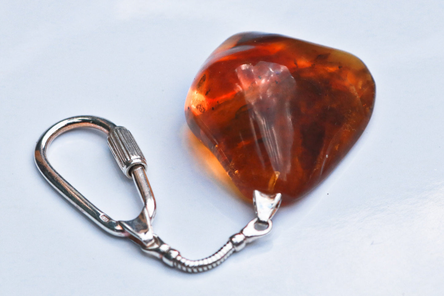 Baltic Amber Keychain with Inclusions Fossil Insects Honey Natural Gift for Him 925 Silver 15.1 gram