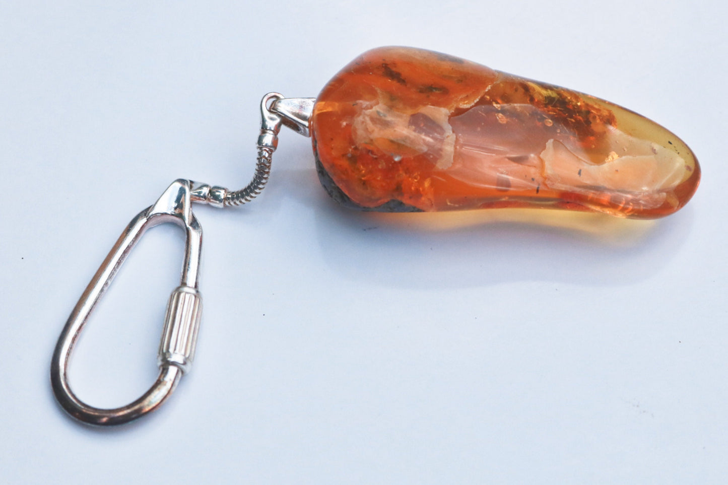 Baltic Amber Keychain with Fossil Insect Inclusions Natural Raw Untreated 12 gram 925 Silver