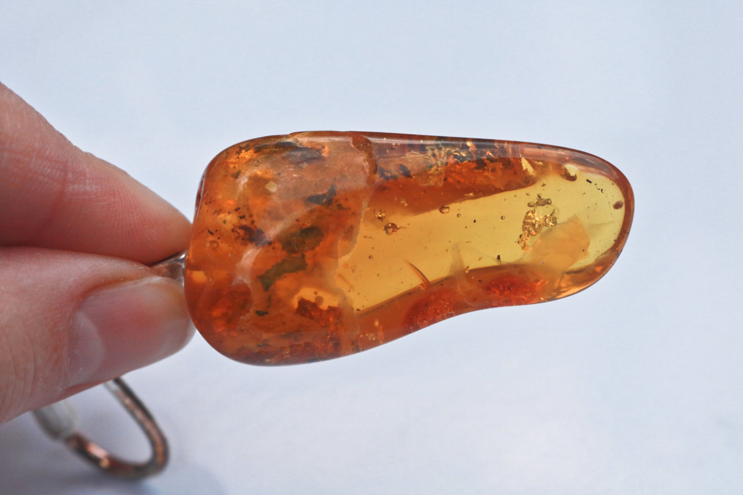 Baltic Amber Keychain with Fossil Insect Inclusions Natural Raw Untreated 12 gram 925 Silver