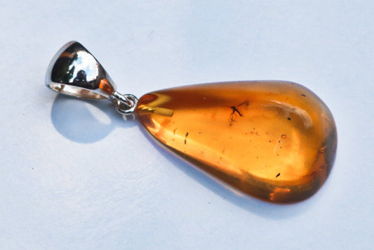 Baltic Amber Pendant with Fossil Insect Drop Honey Natural Untreated Jewelry 1.77" 4.5 gram 925 Silver