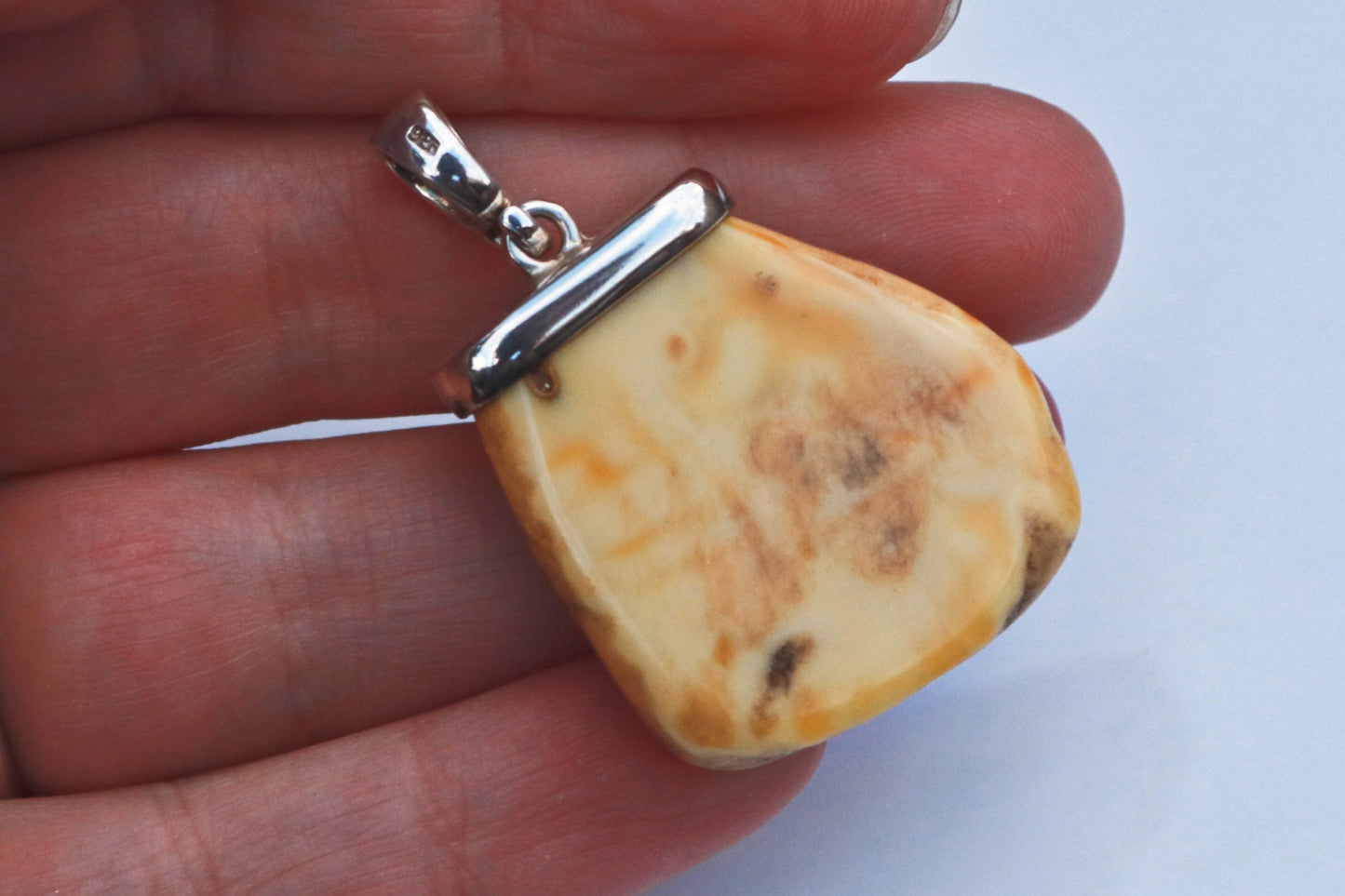 Baltic Amber Pendant Butterscotch Natural Raw Untreated Unisex 1.69" 5.8 gram 925 Silver