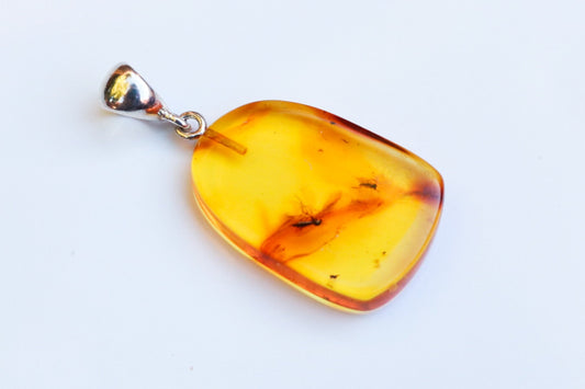 Baltic Amber Pendant Fossil Insect Natural Honey Unisex 1.6" 2.9 gram 925 Silver