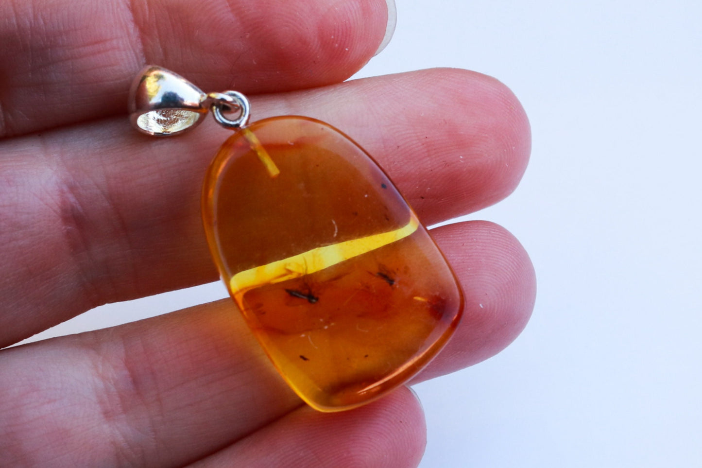 Baltic Amber Pendant Fossil Insect Natural Honey Unisex 1.6" 2.9 gram 925 Silver