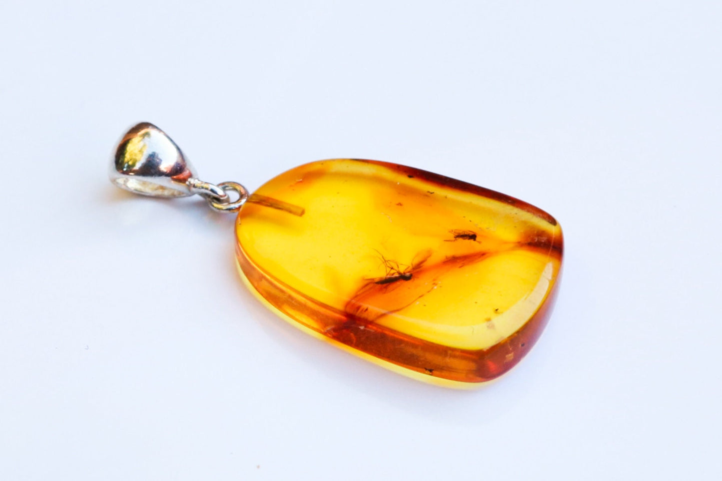 Baltic Amber Pendant Fossil Insect Natural Honey Unisex 1.6" 2.9 gram 925 Silver